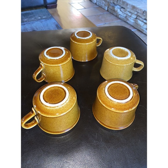 5 Piece Set Lot Vintage 1970s Taylor Smith Honey Gold Coffee Mugs Retro Diner - Picture 6 of 7